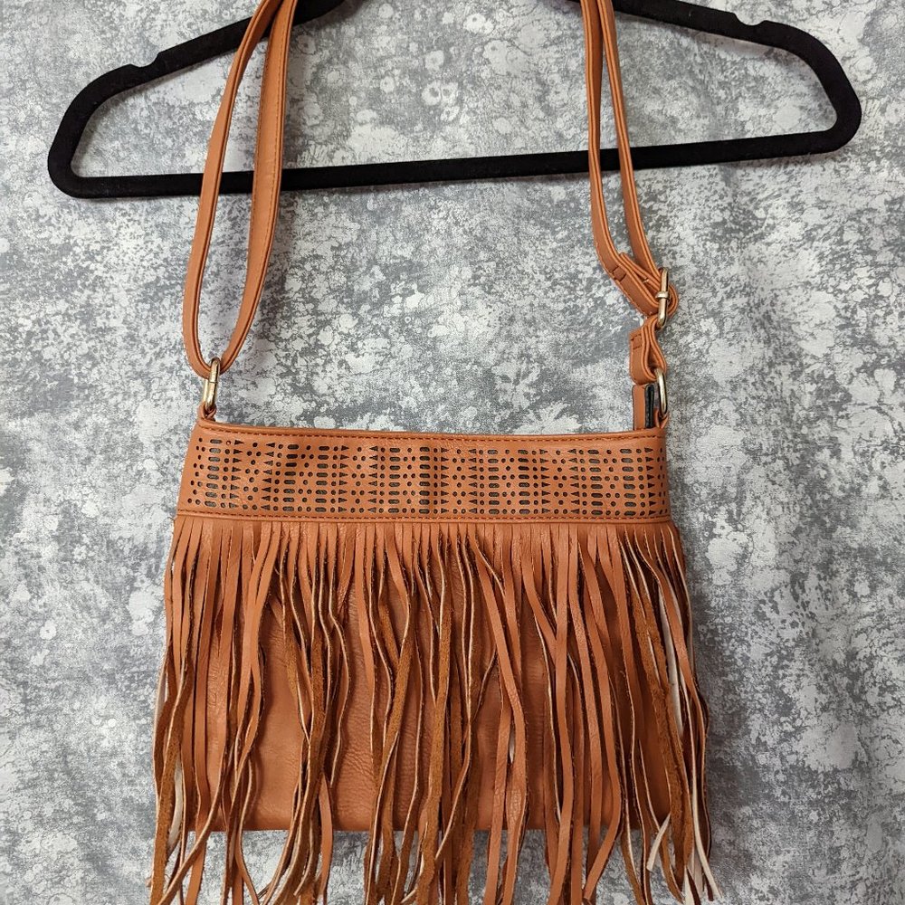 Tan fringe bag